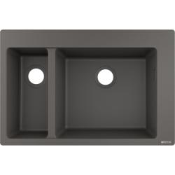 Мойка кухонная Hansgrohe 180/450, S51, S510-F635, две чаши, 77х51х20,5 см, врезная/встраиваемая сверху, искусственный гранит, прямоугольная, цвет серый камень, без отверстия под смеситель, слив-перелив