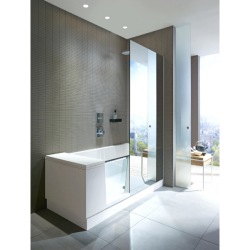 Ванна Duravit Shower+Bath 170х75 см пристенная, минеральное литье DuraSolid/зеркальное стекло, цвет: белый, с душевой перегородкой, дверцей, фронтальной панелью, ножками (без гидромассажа, сифона), прямоугольная/угловая, правосторонняя