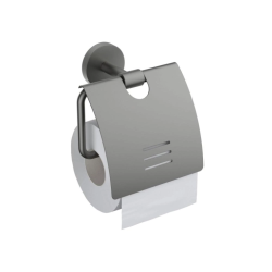 Держатель для туалетной бумаги Aquatek Бетта с крышкой, цвет оружейная сталь, настенный, нержавеющая сталь, форма округлая, для туалета/ванной, бумагодержатель