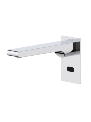 Смеситель для раковины/умывальника Aquatek Лира сенсорный, настенный, неповоротный, длина излива 193 мм, латунь, цвет хром, от сети 220В или батарей 4×1. 5V AA, с предустановленной температурой