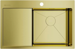 Мойка кухонная Omoikiri Akisame 78-LG-R, 51х78 см, врезная, из нержавеющей стали, прямоугольная, цвет светлое золото, с отверстием под смеситель, с крылом слева, слив-перелив, врезная в столещницу, для кухни