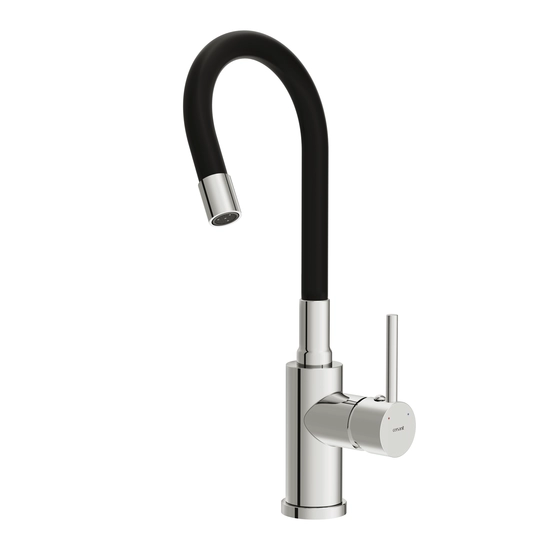 Смеситель для кухни/мойки Cersanit Melar однорычажный, поворотный/гибкий излив, керамический, высота 237 мм, длина 220 мм, нержавеющая сталь/силикон, цвет хром/черный