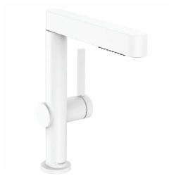 Смеситель для раковины Hansgrohe Finoris 230 2jet, однорычажный, фиксированный/вытяжной излив, длина излива 19,1 см, керамический, латунь, цвет матовый белый, со сливным клапаном Push-Open