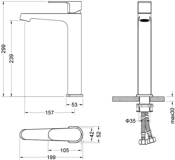 Смеситель для раковины/умывальника Aquatek Оберон однорычажный, неповоротный, фиксированный, высокий, излив длина 157 мм высота 239 мм латунь, цвет матовый черный