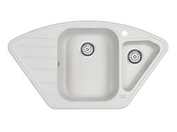 Мойка кухонная Paulmark WIESE, 89х49х18,5 см, две чаши, врезная, кварцевый композит, многоугольная, цвет белый, с отверстием под смеситель, с крылом слева, слив-перелив, врезная в столещницу, для кухни