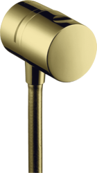 Шланговое подсоединение Axor Uno Fixfit Stop, с запорным вентилем, размер 6 см, цвет полированное золото, круглое, настенное, латунное, с обратным клапаном, подключение для душевого шланга