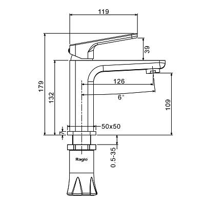 Смеситель для раковины/умывальника Raglo R51.10 однорычажный, неповоротный, фиксированный, излив длина 126 мм высота 109 мм латунь, цвет хром