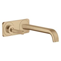 Смеситель для раковины/умывальника Axor Citterio E, однорычажный, настенный/встраиваемый, скрытого монтажа, фиксированный излив, длина излива 22,1 см, керамический, латунь, цвет шлифованное золото, с панелью, незапираемый сливной набор