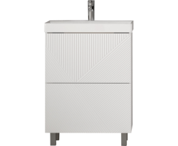 Тумба под раковину Velvex Edge 600-0-2, 596х393х796 мм напольная, цвет белый глянец, 2 выдвижных ящика, подходит раковина 9696-60, универсальная, в ванную комнату