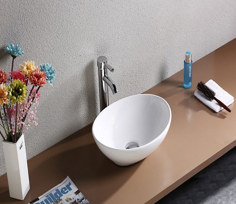 Раковина CeramaLux 7138 40,5х14х33 накладная, овальная, керамическая/фарфоровая, цвет белый, без отверстия под смеситель, без слива-перелива