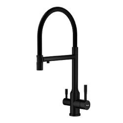 Смеситель для кухни/мойки Raglo R81.63.06 однорычажный, поворотный, керамический картридж, с подключением фильтра, гибкий излив, длина излива 227 мм, нержавеющая сталь/силикон, цвет черный