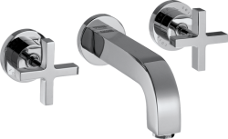 Смеситель для раковины Axor Citterio на 3 отверстия, двухвентильный, с крестообразными рукоятками, настенный, скрытого монтажа, фиксированный излив, длина излива 16,2 см, керамический, латунь, цвет хром, с незапираемым сливным набором