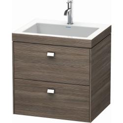 Тумба c раковиной Duravit Brioso, 60х48х61,3 см, подвесная, 2 выдвижных ящика, ДСП, цвет: сосна терра/хром /Vero Air, мебельная, прямоугольная, цвет белый, фарфоровая, без отверстия под смеситель, без перелива