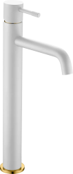 Смеситель для раковины/умывальника Boheme Uno, однорычажный, неповоротный, керамический, высокий, длина излива 145 мм, латунь, цвет белый/золото