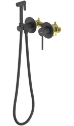 Смеситель с гигиеническим душем Aquatek Европа встраиваемый, однорычажный, керамический, без излива, с гибким шлангом/лейкой, латунь, цвет матовый черный