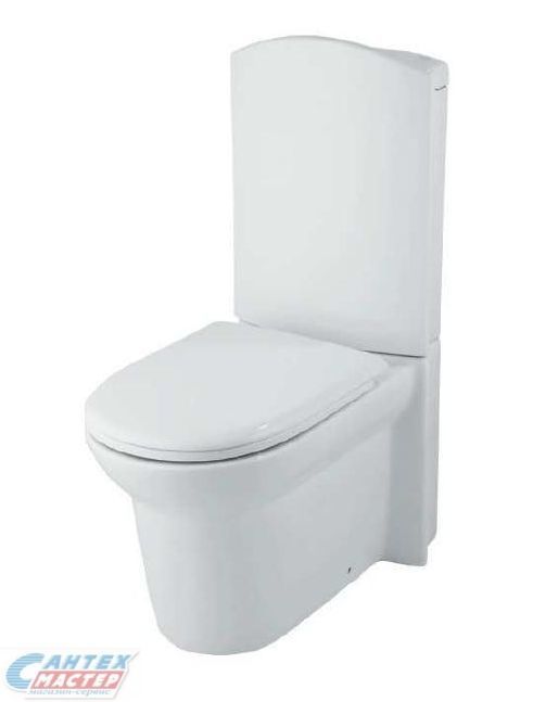 Унитаз компакт Creo Ceramique Le Mans, БЕЛЫЙ, вертикальный (в пол) выпуск, напольный, с микролифтом, с крышкой (сиденье) ДЮРОПЛАСТ, нижняя подводка воды, арматура 