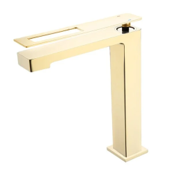 Смеситель для раковины/умывальника Boheme Q, однорычажный, неповоротный, керамический, высокий, длина излива 182 мм, латунь, цвет золото