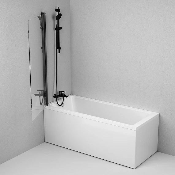 Шторка для ванны AM.PM Gem, 80х140 см, прозрачное стекло/профиль черный, ограждение/поворотная, односекционная, плоская/панель, универсальная