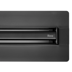 Трап щелевой REA NEOX SLIM PRO 800, D50, цвет черный матовый, для душа в полу, мокрый затвор, горизонтальный выпуск, нержавеющая сталь, прямоугольный