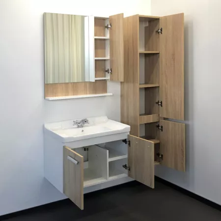 Тумба с раковиной Comforty Рига 70, 72х55х47 см, подвесная, 2 распашные дверцы, ЛДСП/МДФ, прямоугольная, цвет- дуб сонома/раковина COMFORTY 9335-70, прямоугольная, цвет белый, встраиваемая