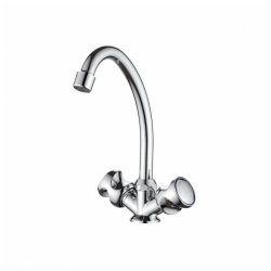 Смеситель для кухни/мойки Ledeme H17 двухвентильный, керамический, с высоким поворотным изливом, латунь, цвет хром, кухонный, хромированный, вертикальный, кран, комплект, сантехника, водопроводные, размер, характеристики, высота, расстояние, длина