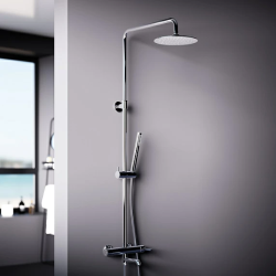 Душевая система Damixa Scandinavian Pure, высота 1050-1450 мм, цвет хром, комплект: смеситель/излив/тропический душ круглый (с верхней лейкой)/стойка/лейка/шланг