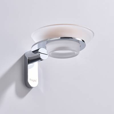 Мыльница Raglo R300.02 с держателем, настенная, стекло/нержавеющая сталь, круглая, для мыла, в ванную комнату, цвет хром