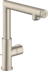 Смеситель для раковины/умывальника Axor Uno Select 220, однорычажный, поворотный излив, длина излива 16 см, керамический, латунь, цвет шлифованный никель, со сливным гарнитуром