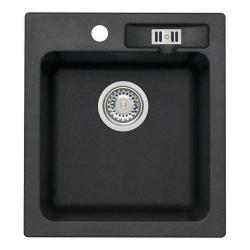 Мойка кухонная ALVEUS GRANITAL GENESIS VICTORIA 20 G91 CARBON 48x43x16 см, врезная/встраиваемая сверху, без крыла, искусственный гранит, прямоугольная, цвет карбон, с отверстием под смеситель