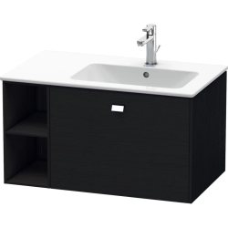 Тумба под раковину Duravit Brioso, 82х47,9х44,2 см, подвесная, 1 выдвижной ящик, с открытой полкой справа, ДСП, цвет: дуб черный/хром, шкафчик навесной, механизм доводчика, прямоугольная, правая, в ванную комнату