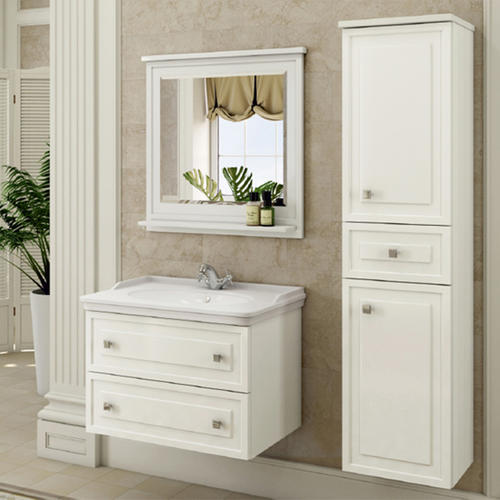 Тумба с раковиной Comforty Феррара 80, 80х56,5х50 см, подвесная, 2 выдвижных ящика, ЛДСП/МДФ, прямоугольная, цвет-белый/раковина COMFORTY 50180, прямоугольная, цвет белый, встраиваемая