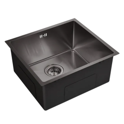 Мойка EMAR 48х43 см, врезная, из нержавеющей стали, прямоугольная, цвет черный, без отверстия под смеситель, слив-перелив, без крыла, для кухни, универсальная, врезная под столешницу/над столешницей, для кухни