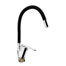 Смеситель для кухни/мойки Accoona, однорычажный, поворотный/гибкий, керамический, длина излива 140 мм, цинк, цвет черный/хром