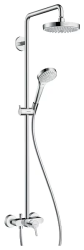 Душевая система Hansgrohe Croma Select S Showerpipe 180 2jet, высота 114,1 см, цвет хром/белый, комплект: верхний душ/ручной душ/однорычажный смеситель для душа/штанга для душа/держатель для душа/душевой шланг, наружного монтажа, настенная, керамичес