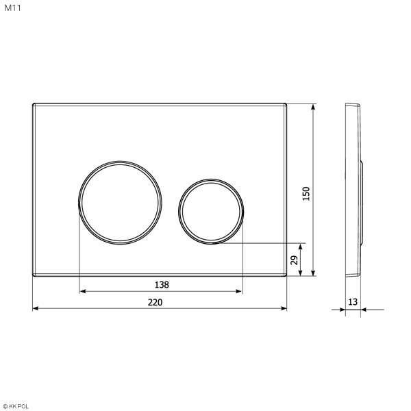 Кнопка смыва KK-POL M11, прямоугольная, цвет медь брашированная, пластик, клавиша управления для сливного бачка, инсталляции унитаза, двойная, механическая, панель, универсальная, размер 15х22х1,3 см