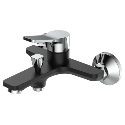 Смеситель для ванны/душа Esko Dubai однорычажный, настенный, излив фиксированный 176 мм, без шланга и лейки, латунь, цвет черный матовый + хром, матовое покрытие PVD Black, короткий, универсальный 