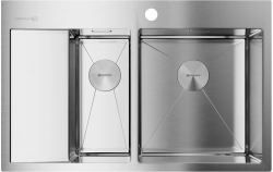Мойка кухонная Omoikiri Akisame 78-2-IN-R, две чаши, 51х78 см, врезная, из нержавеющей стали, прямоугольная, цвет нержавеющая сталь, с отверстием под смеситель, с крылом слева, слив-перелив, врезная в столещницу, для кухни