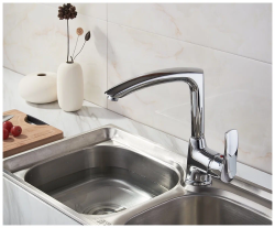 Смеситель для кухни/мойки Ledeme H64 однорычажный, керамический, с поворотным изливом, латунь, цвет хром, кухонный, хромированный, вертикальный, однорукий, одноручный, однозахватный, одноручковые, кран, комплект, сантехника, водопроводные