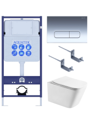 Комплект унитаза с инсталляцией Aquatek Либра Т (Сет) c сиденьем микролифт, с клавишей смыва (кнопкой, клавишей двойного смыва) хром, комплект крепления, смыв Торнадо