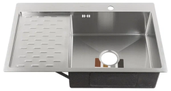 Мойка кухонная Fabia Profi, 80х50 см, врезная, нержавеющая сталь, прямоугольная, цвет: сатин, с отверстием под смеситель, слив-перелив, с крылом слева Мойка кухонная Fabia Profi, 80х50 см, врезная, нержавеющая сталь, прямоугольная, цвет: сатин, с отверстием под смеситель, слив-перелив, с крылом слева