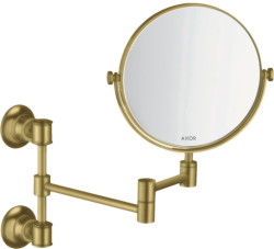 Зеркало Axor Montreux косметическое, 17 см без подсветки, круглое, цвет: шлифованная медь, с увеличением, для ванной, настенное, поворотное/наклоняемое