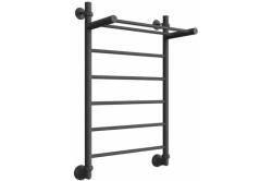 Полотенцесушитель Двин FJ 80/50, водяной (1"-1/2" К3  графит), с полкой, универсальное подключение, нержавеющая сталь, настенный, форма лесенка, цвет графит, к отоплению и ГВС, для отопления, обогрева в ванной