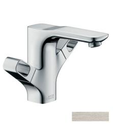 Смеситель для раковины Axor Urquiola 120, двухвентильный, фиксированный излив, длина излива 13,9 см, керамический, латунь, цвет под сталь, со сливным гарнитуром