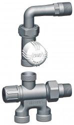 Узел нижнего подключения FAR для двухтрубных систем (1/2" к радиатору, М24х19 к трубам с теплоносителем) с терморегулирующим и запорным вентилями, с верхним угольником