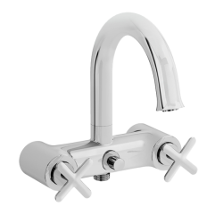 Смеситель для ванны/душа Vitra Origin Classic, двухвентильный, настенный, поворотный, керамический, длина излива 236 мм, латунь, цвет хром