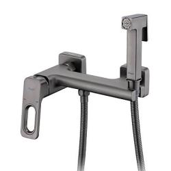 Смеситель с гигиеническим душем Raglo R51.51.09, настенный, однорычажный, керамический, без излива, с гибким шлангом/лейкой, латунь, цвет графит