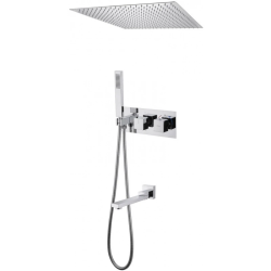 Душевая система ABBER Daheim, встраиваемая, цвет хром, комплект: термостатический смеситель/излив/тропический душ (с верхней лейкой)/лейка/шланг, внутренний (скрытый) монтаж