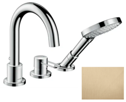 Смеситель для ванны Axor Uno на борт ванны однорычажный, с рукояткой-петлей, неповоротный, латунный, длина излива 17,5 см, керамический, цвет шлифованная бронза, с душевым шлангом/лейкой, на 3 отверстия