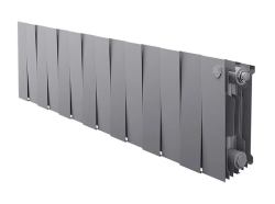 Радиатор отопления Royal Thermo PianoForte 200 Silver Satin (14 секций) биметаллический, боковое подключение, для квартиры, дома, водяные, мощность 1414 Вт, настенный, серебристый