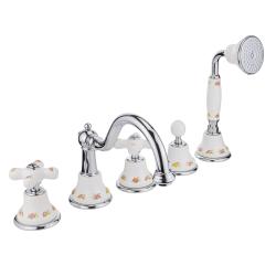 Смеситель для ванны/душа Migliore Provance, на борт ванны, двухвентильный, поворотный, длина 190 мм, керамический, латунь, цвет хром/белый с декором